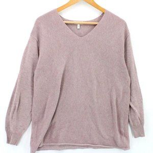 Ella Mass Sweater Womens Gray Pullover V Neck Lightweight Long Sleeve Large L